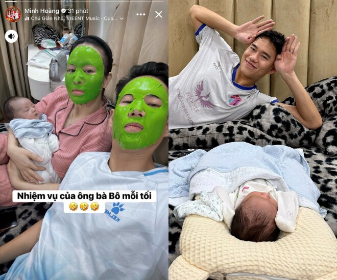 Mẹ bỉm U40 đang trong giai đoạn hồi phục sau sinh, được chồng trẻ hỗ trợ chăm con.