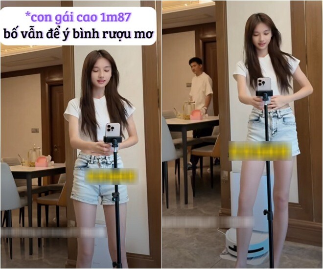 Bố làm vệ sĩ đứng canh vì con gái quá xinh đẹp mặc áo ngắn cũn livestream, ai cũng chỉ thắc mắc một điều - 1
