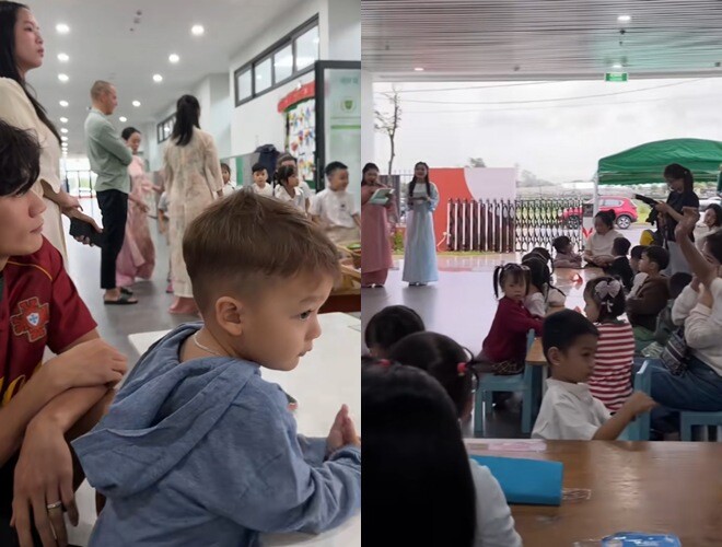 Vợ chồng Bùi Tiến Dũng rất quan tâm đến việc học hành và giao tiếp ở trường của con trai.