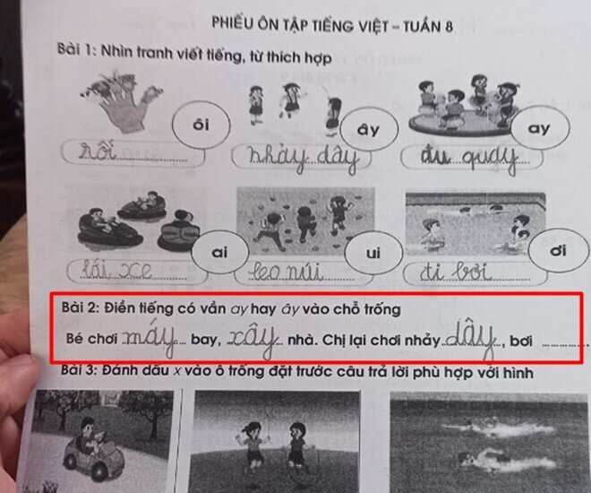 Cái này là cô sai nha, làm bé biết điền gì bây giờ.