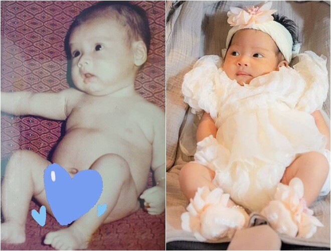 Một bức hình khác của đạo diễn Tuấn Khôi lúc nhỏ (ảnh trái) cũng cho thấy con gái Mộc Đan là bản sao hoàn hảo của bố.