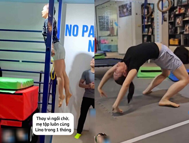 Lan Phương đồng hành cùng con gái theo đuổi đam mê với môn thể dục dụng cụ.