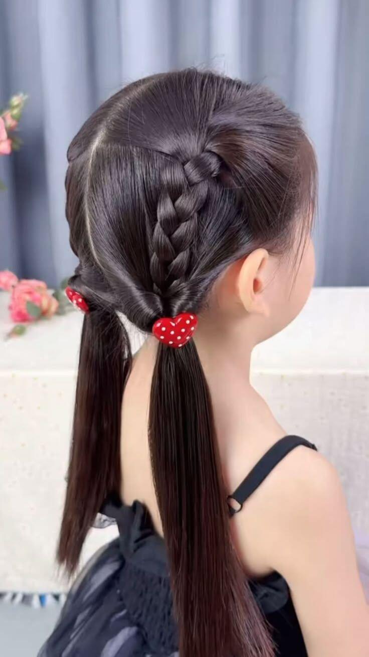 Một kiểu tóc khác cũng rất xinh đẹp, phù hợp với các bé gái tóc dài.