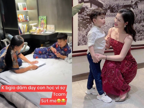 Bố mẹ cưng chiều, con trai Việt Anh vẫn học chưa ổn, hot mom Hương Trần không dám tự dạy con học