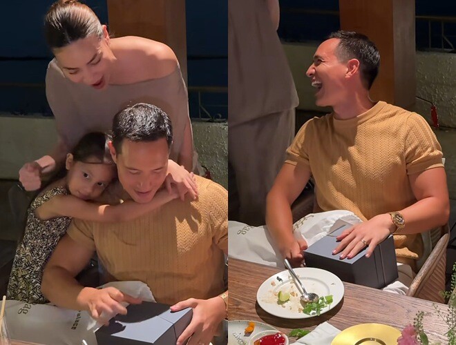 Kim Lý hạnh phúc khi đón nhận sự yêu thương từ vợ và các con.