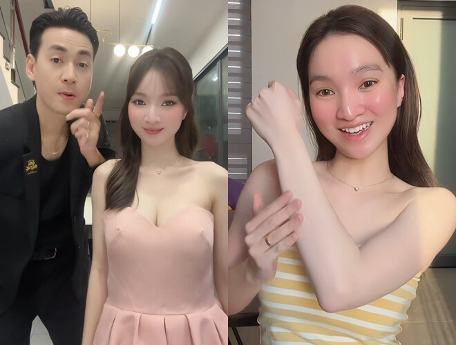 Bà xã Ngọc Thuận kém chồng 17 tuổi, có vẻ ngoài xinh đẹp, nước da trắng nổi bật.