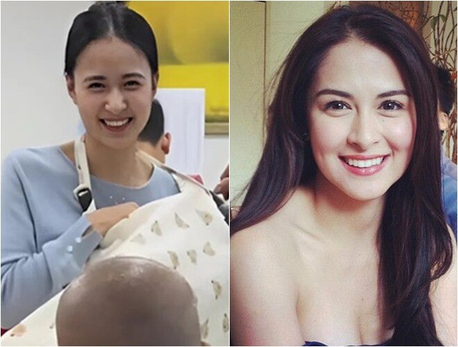 Bà mẹ được khen có nét mặt giống mỹ nhân đẹp nhất Philippines Marian Rivera (ảnh phải).