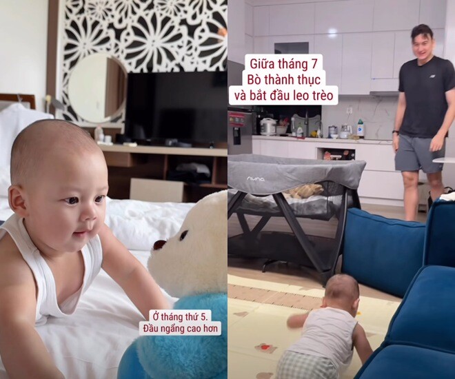 Lúc ở nhà bé Gấu cũng luôn có bố mẹ bên cạnh.