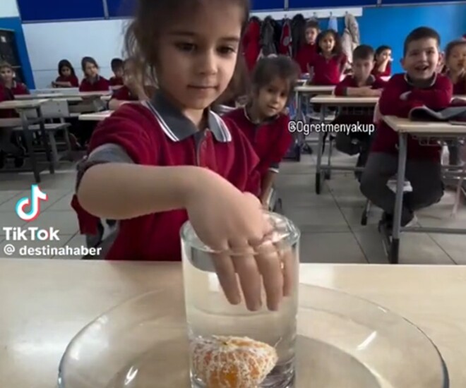 Thử thách lấy quả quýt ra khỏi cốc nước đầy, cả lớp chỉ duy nhất 1 học sinh làm được theo cách không ngờ - 1