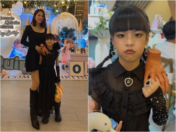 Con gái 6 tuổi của Lê Phương nổi bật ở tiệc sinh nhật khi hóa trang rùng rợn, chiều cao khủng