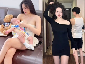 Hotgirl Hà Thành chăm con lộ dáng gợi cảm, nhiều người tấm tắc: Chồng quá may mắn!