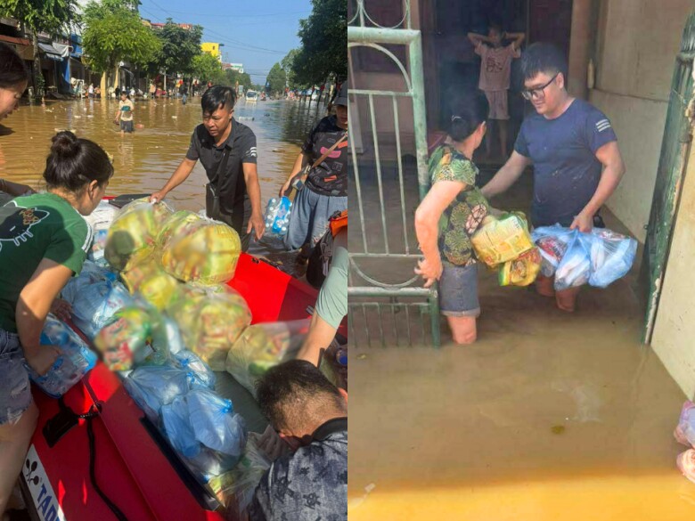 Bên cạnh cơm thì nhóm của chị Mỹ cũng chuẩn bị lương khô, nhu yếu phẩm để bà con có thể sử dụng. 