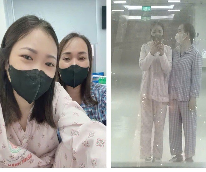 Hai mẹ con trong những ngày điều trị tại Bệnh viện TWQĐ 108. Ảnh: BVCC.