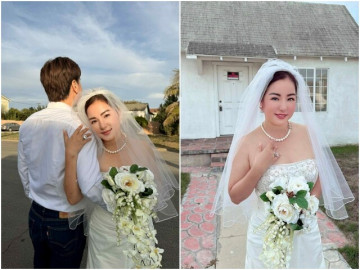 Thúy Nga tung ảnh cưới bên túp lều tranh ở Mỹ, tay đeo nhẫn kim cương khủng, danh tính nửa kia gây sốt