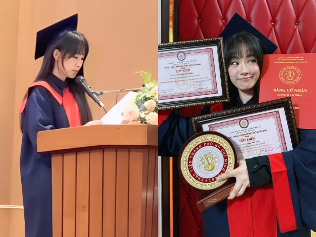 Lương Bích Hữu tốt nghiệp đại học ở tuổi 41, mặc áo cử nhân trẻ đẹp không nhìn ra là mẹ 1 con