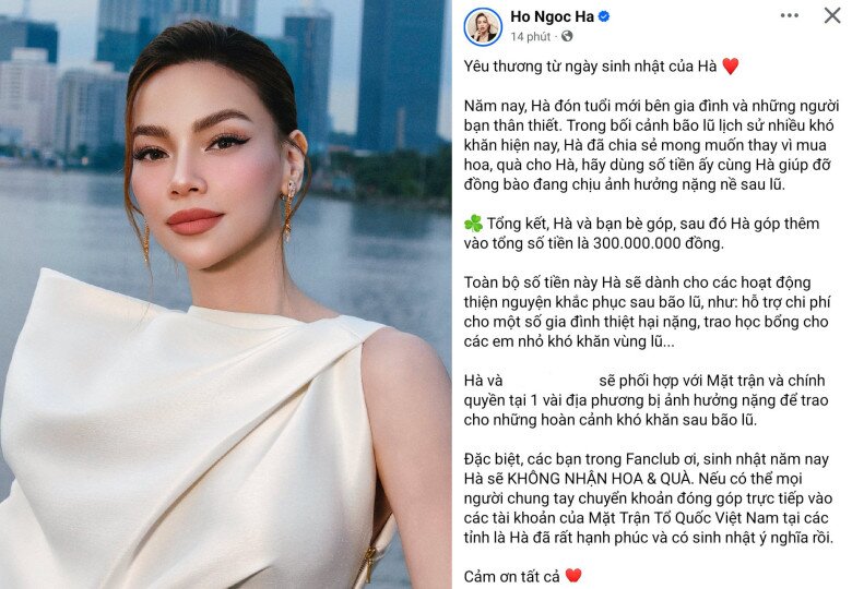 Hồ Ngọc Hà không nhận quà, trích 300 triệu đồng làm từ thiện.
