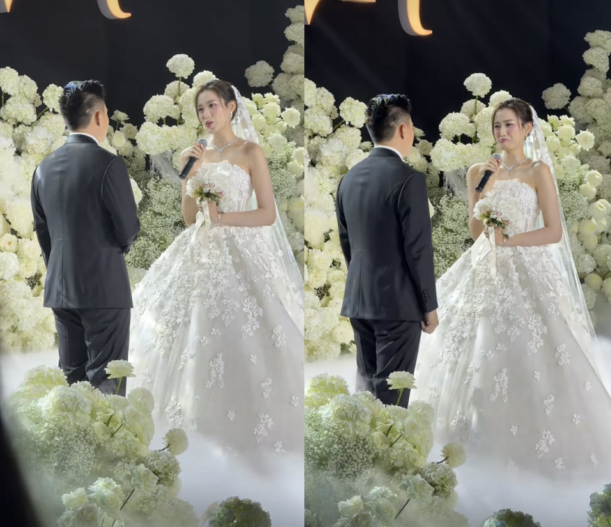 Khoảnh khắc Đỗ Thị Hà mếu khóc khi thấy chồng rơi nước mắt.