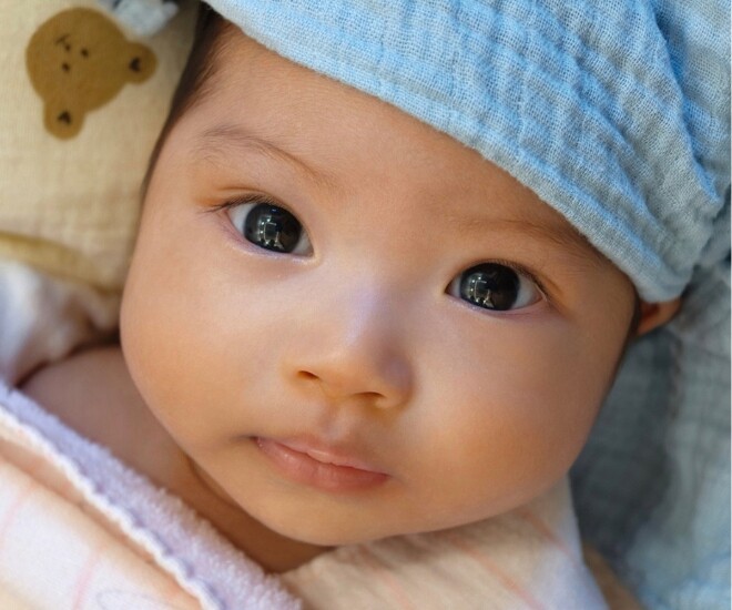 Gương mặt đẹp, đ&ocirc;i mắt đen l&aacute;y của b&eacute; Harley