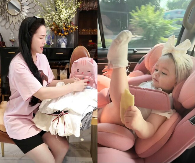 Bé Julia 10 tháng tuổi đã mặc vừa quần áo của em bé 18 tháng tuổi.