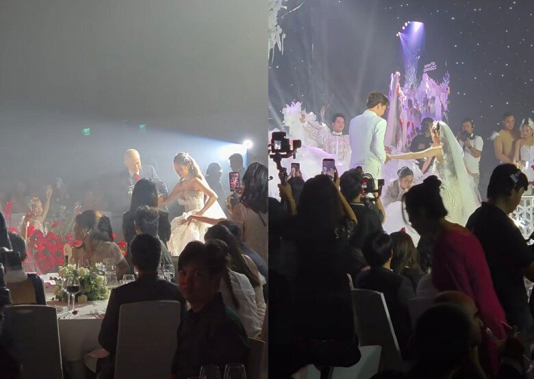 Sunny Đan Ngọc được bố ruột dắt tay lên lễ đường.