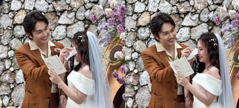 Khoảnh khắc Đình Tú lau nước mắt cho vợ.