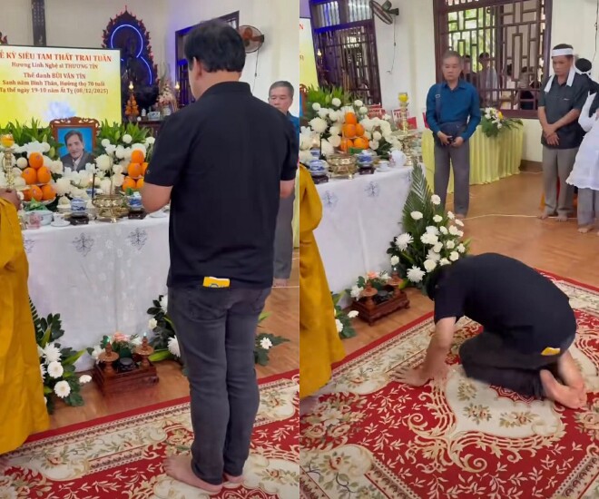MC Quyền Linh đến thắp hương cho nghệ sĩ Thương Tín.
