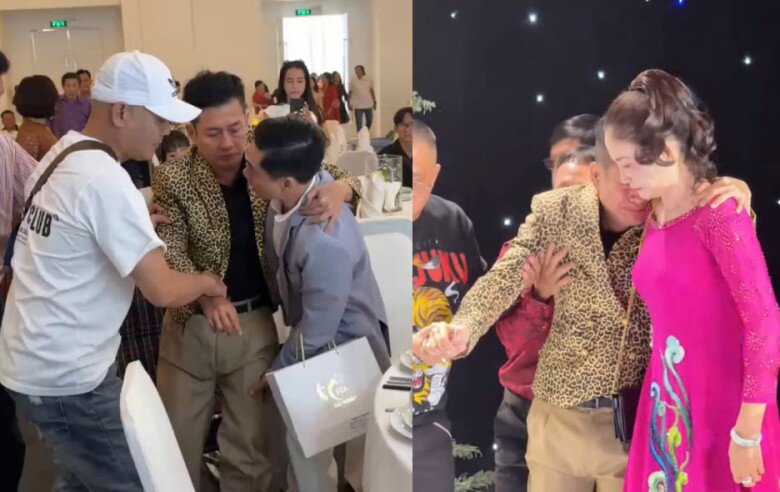 Tấn Beo bật khóc khi được dìu lên sân khấu.