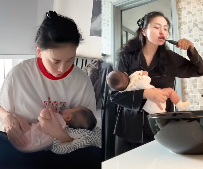 Nữ diễn viên mất ngủ, lúng túng trong những tháng đầu chăm con.