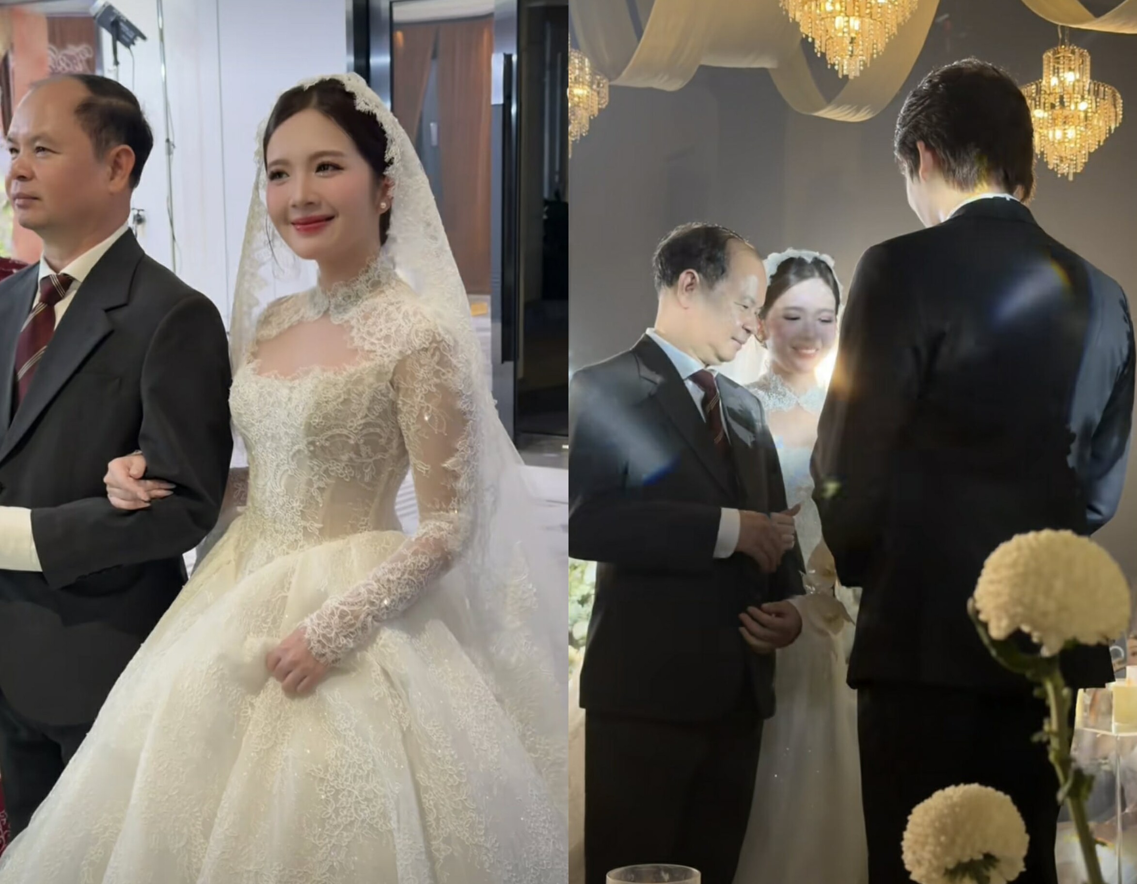 Cô dâu - chú rể trong lúc làm lễ.