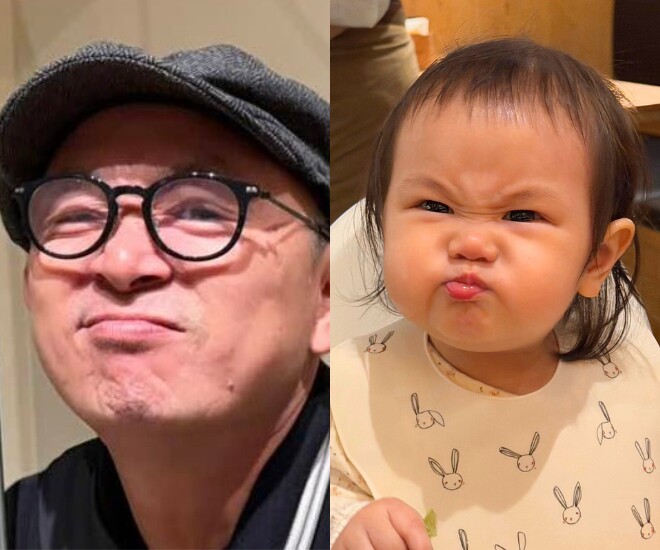Nhạc sĩ Quốc Trung khoe khoảnh khắc 2 ông cháu giống hệt nhau.
