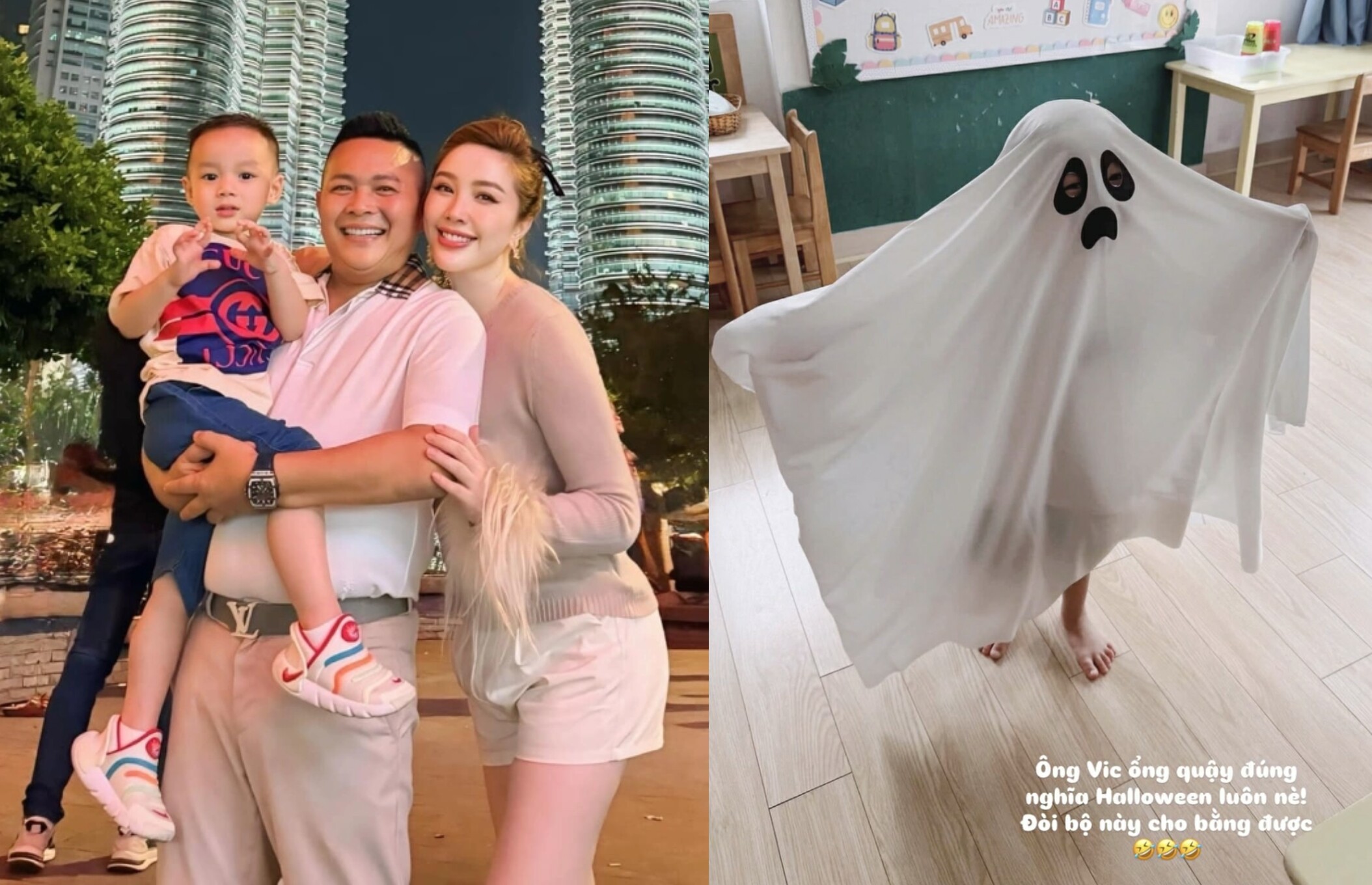 Bảo Thy dở khóc dở cười vì con trai - bé Vic. Cô chia sẻ: Ông Vic quậy đúng nghĩa Halloween luôn nè, đòi bộ này cho bằng được.