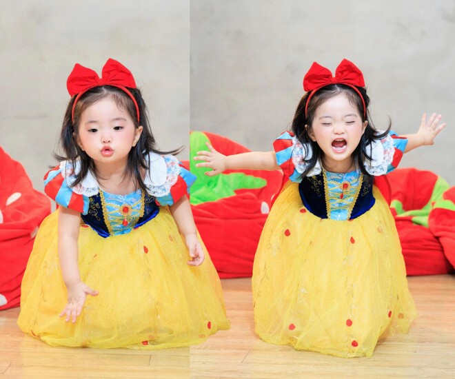 Con gái Khánh Thi hóa trang thành công chúa Bạch Tuyết.