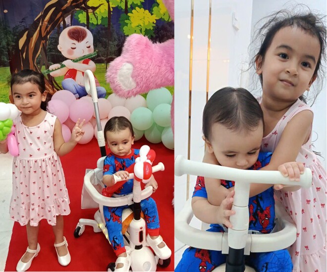 2 con nhà Võ Hạ Trâm lên đồ đi rước đèn.