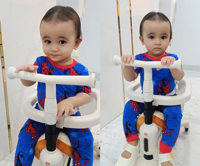 Bé Milo được mẹ cho hóa trang đáng yêu.