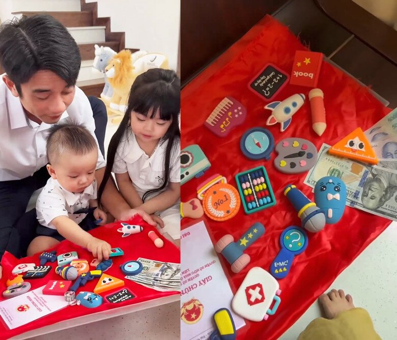 Cả nhà thích thú khi xem bé Quintin bốc mâm thôi nôi.