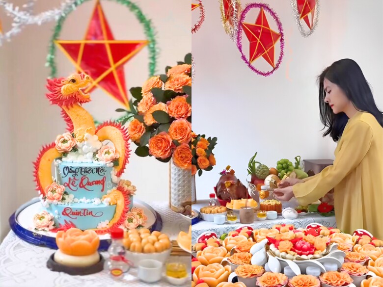 Buổi tiệc của bé Quintin được bày trí theo phong cách Trung thu.