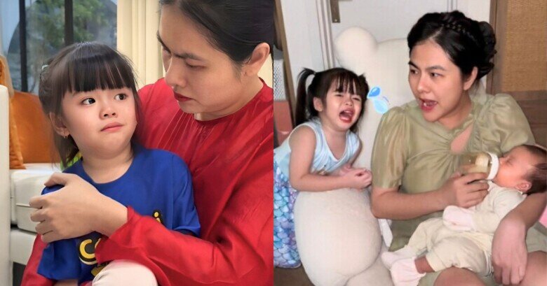 Nữ diễn viên dằn vặt vì không thể dành toàn bộ thời gian chăm sóc cho từng bé.