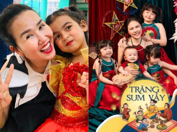 Trung thu nhà sao Việt: 2 con lai Ấn của Võ Hạ Trâm lên đồ trẩy hội, 4 con Vân Trang rước đèn trong biệt thự 1.000m2