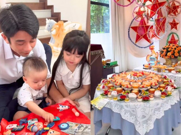 Vân Trang bày heo quay dọn thôi nôi cho con trai trong biệt thự 1.000m2, quý tử được kỳ vọng nối nghiệp bố đại gia