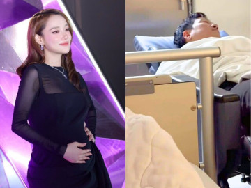 Nhã Phương bầu lần 3 nửa đêm nhập viện, Trường Giang nằm ngủ cạnh giường bệnh để trông vợ