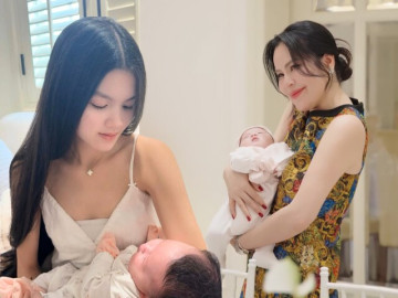 Phương Lê khoe 2 con chung nửa huyết thống, ái nữ NSƯT Vũ Luân ngủ ngoan khi được chị gái bế bồng