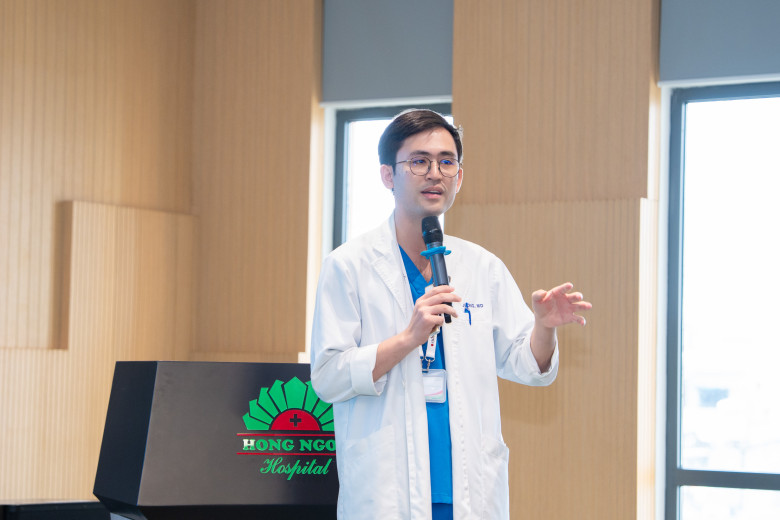 BS. Nguyễn Bình Dương trình bày tham luận “Sàng lọc phôi - chắp cánh hy vọng”