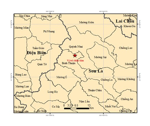Vị trí xảy ra trận động đất ở Sơn La.