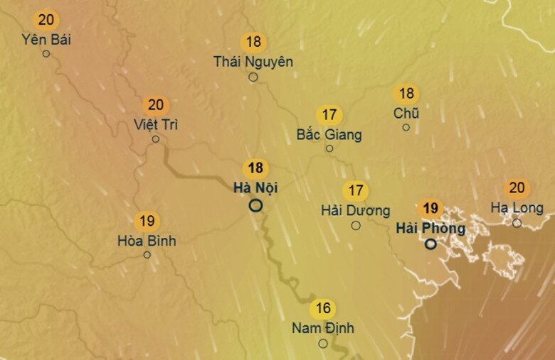 Dự báo nhiệt độ cảm nhận ở ở một số khu vực tại miền Bắc vào sáng 3/11, theo GFS (Hệ thống Dự báo Toàn cầu). Ảnh: Ventusky, GFS.