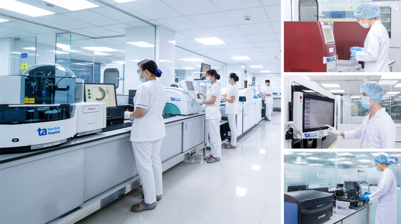 Hệ thống máy tự động hiện đại tại Trung tâm Xét nghiệm, BVĐK Tâm Anh. Ảnh: BVĐK Tâm Anh