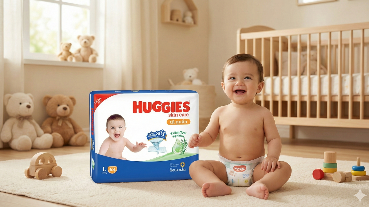Bỉm Huggies tràm trà nổi bật với khả năng thấm hút vượt trội