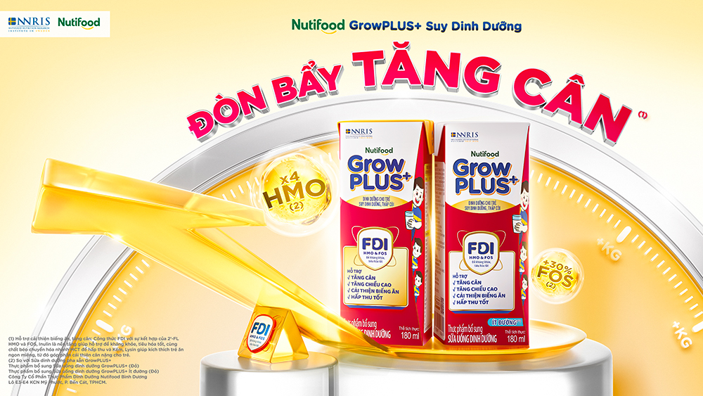 Nutifood GrowPLUS+ Suy Dinh Dưỡng (Đỏ) với công thức cải tiến, tăng gấp 4 lần hàm lượng HMO và 30% FOS