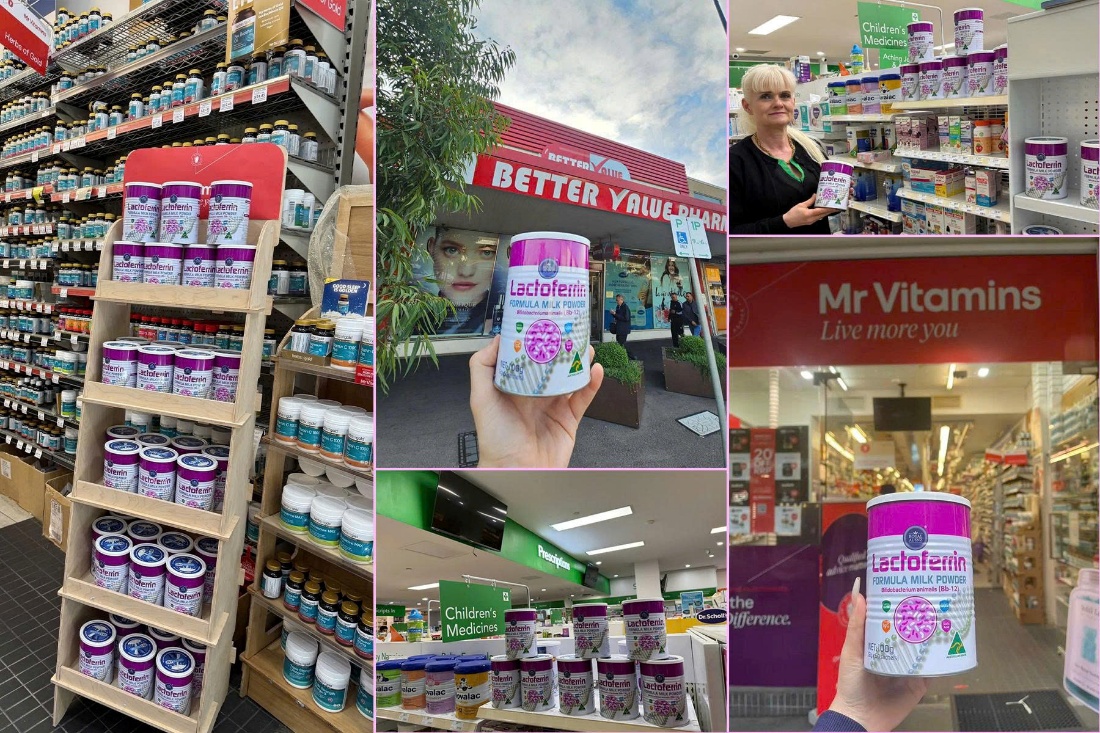 Sản phẩm thực phẩm bổ sung Lactoferrin hồng được phân phối tại các chuỗi lớn hàng đầu nước Úc