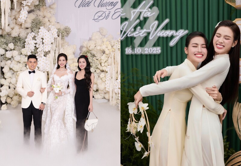 Tối 9/11, đám cưới của Hoa hậu Đỗ Thị Hà và thiếu gia Viết Vương được tổ chức tại Hà Nội. Một trong số những Hoa - Á hậu đến chung vui, Á hậu Minh Thư là cái tên gây chú ý. Trước đó, cô từng xuất hiện trong dàn bê tráp tại lễ nạp tài của Hoa hậu Đỗ Thị Hà. 