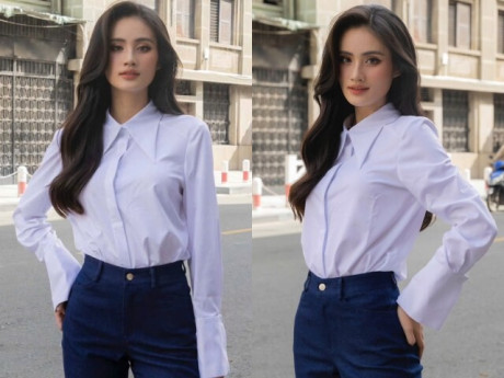 Ý Nhi gây chú ý với phong cách sơ mi trắng tối giản